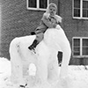 Jean Moran on her father's elephant snow sculpture.